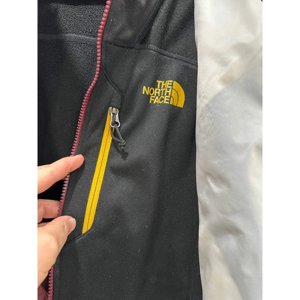 The North Face Mens XL Hooded Fleece Lined Jacket Burgundy Black Colorblock